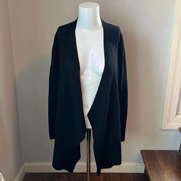 Eileen Fisher Open-Front Merino Wool Cardigan in Black Size Medium Petite - Picture 1 of 6